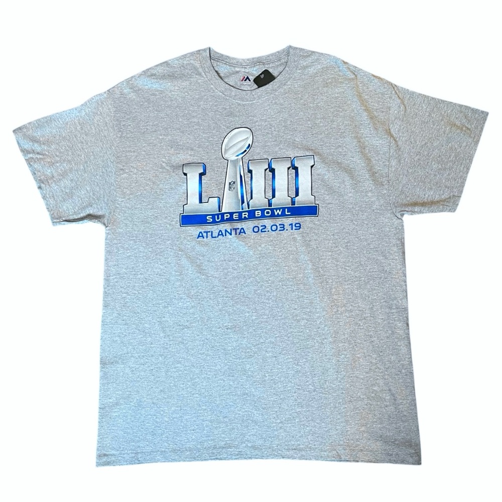 NWT Super Bowl LIII Shirt Mens XL Gray Atlanta 2019 Patriots Rams Football NFL